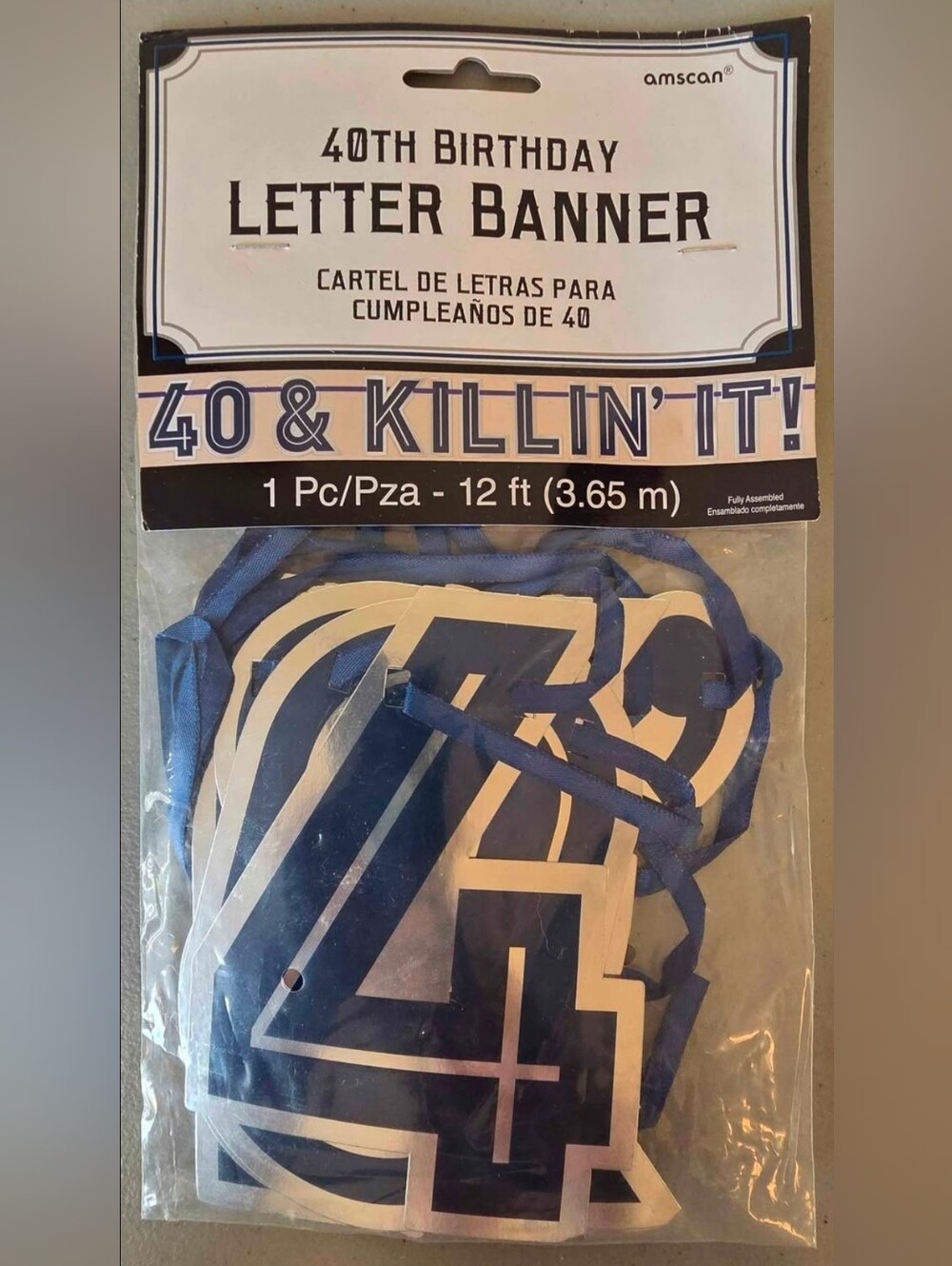 "40 & Killin' It!" Letter Banner - Navy and White